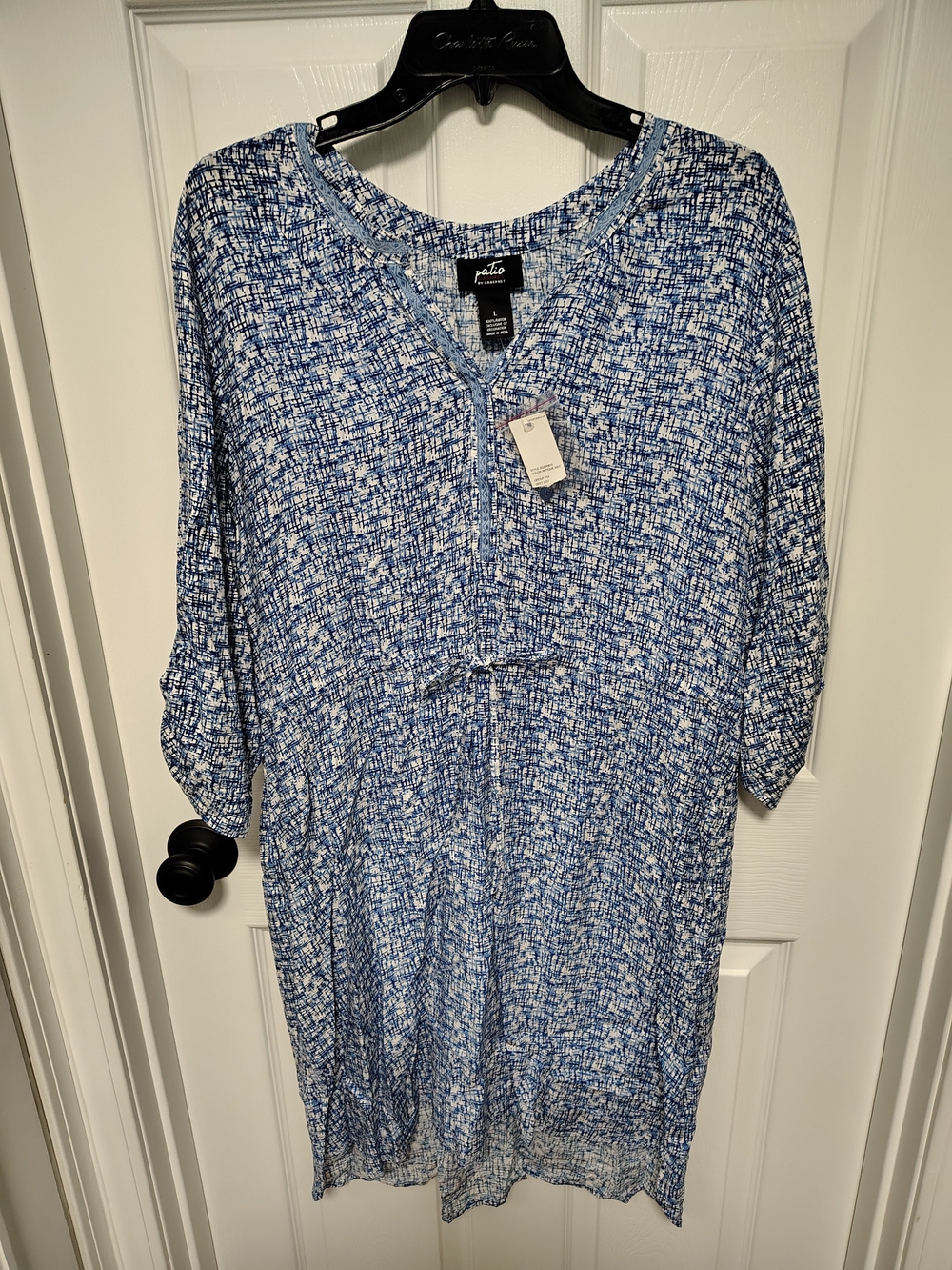 Cabernet Blue and White Textured V-Neck Top